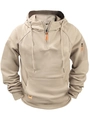 Detailed tactical khaki hoodie with half-zip orange pullers and sleeve pocket details - S / Apricot