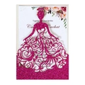 Partecipazione matrimonio rosa fucsia glitterata con intaglio laser silhouette di ragazza - Rosso Rosa Glitter