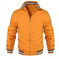 Men's mustard yellow casual jacket with striped ribbed trims and front zipper closure - Orange Red