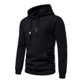 Detailed close-up of men's black waffle texture hoodie with adjustable leather drawcord - Black