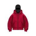 Oversized red double-layered zip-up hoodie with black balaclava in streetwear style - S / Red + Black Hood