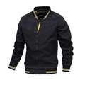 Détail de la veste noire pour homme avec col côtelé rayé et fermeture à glissière complète - S / Noir
