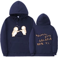Flat lay of navy hoodie showing astronaut prints on both front and back sides - S / Navy Blue