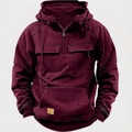 Sweat à capuche demi-zip homme bordeaux avec poches à rabat et poignets côtelés - 3XL / Hauts / Bordeaux