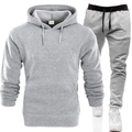 Men's gray hooded tracksuit set with kangaroo pocket and matching drawstring joggers - Light Gray