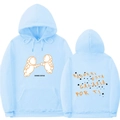 Front and back detail of light blue hoodie with orange astronaut graphics and Spanish text - S / Sky Blue