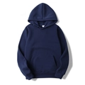 Détail à plat d'un sweat à capuche bleu marine avec poche kangourou et bords côtelés - L / Hauts / Bleu marine
