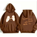 Front and back view of brown hoodie with astronaut print and Spanish typography - S / Coffee