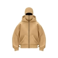 Felpa con cappuccio Balaclava cachi da uomo con cerniera intera e maschera viso - S / Cammello