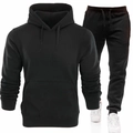 Tuta sportiva nera da uomo con felpa con cappuccio, tasca a marsupio e pantaloni - S / Nero