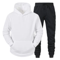 Tuta casual da uomo con felpa con cappuccio bianca e pantaloni sportivi neri - S / Top Bianco + Pantaloni Neri