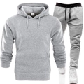 Men's grey hooded sports tracksuit set with kangaroo pocket and drawstring joggers - Grey Set