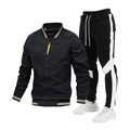 Chándal de hombre negro con chaqueta bomber de rayas y pantalones deportivos a juego - Negro / S