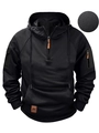 Men's tactical hoodie with orange zippers and Alpha Killa leather patch detail - S / Black