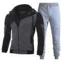 Survêtement homme deux pièces avec sweat à capuche zippé gris et noir et pantalon jogging - S / Veste à capuche patchwork gris noir et pantalon gris(3)