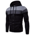 Detailansicht der Herren Kapuzenjacke mit grau-schwarzem dreifarbigem Patchwork-Design - S / Oberteile / Schwarz