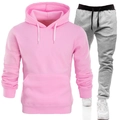 Felpa con cappuccio rosa e pantaloni sportivi grigi da uomo, completo sportivo - S / Rosa