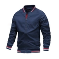 Giacca uomo blu navy con fodera rossa a contrasto e rifiniture in maglia a righe - S / Blu navy