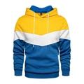 Herren Hoodie mit gelb-weiß-blauem Kontrast-V-Muster und modischem Kapuzendesign - S / Königsblau & Gelb