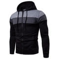 Herren Hoodie mit Reißverschluss, dreifarbiges Patchwork-Design und warmem Fleece-Futter - S / Schwarz