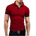 Men's slim fit red Polo shirt with black contrast trim and short sleeves for summer - Burgundy
