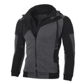 Détail d'un sweat à capuche ajusté avec fermeture éclair double couche et poignets côtelés - S / Hauts / Gris/Noir