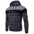 Herren Kapuzenpullover mit Reißverschluss und Patchwork in Grau, Schwarz und Hellgrau - S / Dunkelgrau