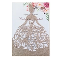 Invitation de mariage à paillettes dorées avec découpe laser en forme de robe - Or Rose Pailleté
