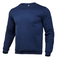 Close-up of the ribbed crewneck and cuffs on this navy blue long-sleeve cotton sweatshirt - Navy Blue