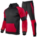 Detail van rood-zwart herentrainingspak met capuchon en joggingbroek met trekkoord sluiting - Zwart met Rood