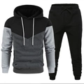 Men's two-piece tracksuit with hoodie and joggers in black and grey color-block design - Black + Dark Grey
