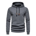 Grauer Waffelstrick-Hoodie für Herren mit strukturierter Optik und Leder-Details - S / Dunkelgrau
