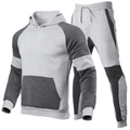 Detail van grijs kleurblok trainingspak met hoodie met trekkoord en joggingbroek sets - Lichtgrijs & Donkergrijs