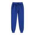 Men's casual royal blue fleece joggers with elastic drawstring waist and ribbed cuffs - Blue