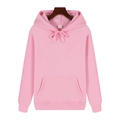 Detail of pink heavyweight fleece hoodie featuring kangaroo pocket and ribbed cuffs - Pink