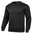 Detalle del cuello redondo acanalado y etiqueta de talla en una sudadera negra clásica - S / Negro