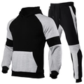 Men's two-piece tracksuit with black and grey patchwork hoodie and matching joggers - S / Black and Light Grey