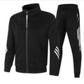 Schwarzer Herren-Trainingsanzug mit Stehkragenjacke und gestreifter Jogginghose für Sport - S / Schwarz