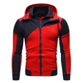 Veste à capuche homme coupe slim bicolore rouge et bleu avec double fermeture éclair - S / Rouge