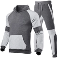 Men's two-piece tracksuit with hoodie and joggers in grey color-block patchwork design - S / Dark Grey with Light Grey