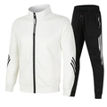 Herren Sportanzug mit weißer Stehkragen-Zip-Jacke und schwarzer gestreifter Jogginghose - S / Weiß
