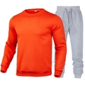 Men's two-piece sports set featuring an orange sweatshirt and light grey drawstring joggers - Orange Red