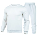 Men's white long sleeve crewneck sweatshirt and drawstring joggers sports tracksuit set - S / White