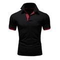 Men's slim fit black polo shirt with red contrast stitching on collar and sleeves - Black