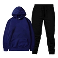 Detail of navy blue drawstring hoodie and black joggers in casual loungewear set - S / Navy Hoodie And Black Pants