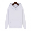 Classic white heavyweight drawstring hoodie with kangaroo pocket and ribbed cuffs in size L - White