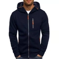 Sweat à capuche zippé bleu marine pour homme avec détails orange contrastés - Bleu Marine