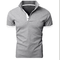Men's slim fit short sleeve polo shirt in heather grey with white contrast piping - Light Gray