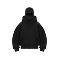 Detail of black full-zip hoodie with integrated balaclava hood and ribbed cuffs - Black