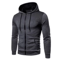 Vue détaillée du sweat à capuche pour hommes avec motif dégradé à pois noirs et fermeture zippée - Gris clair
